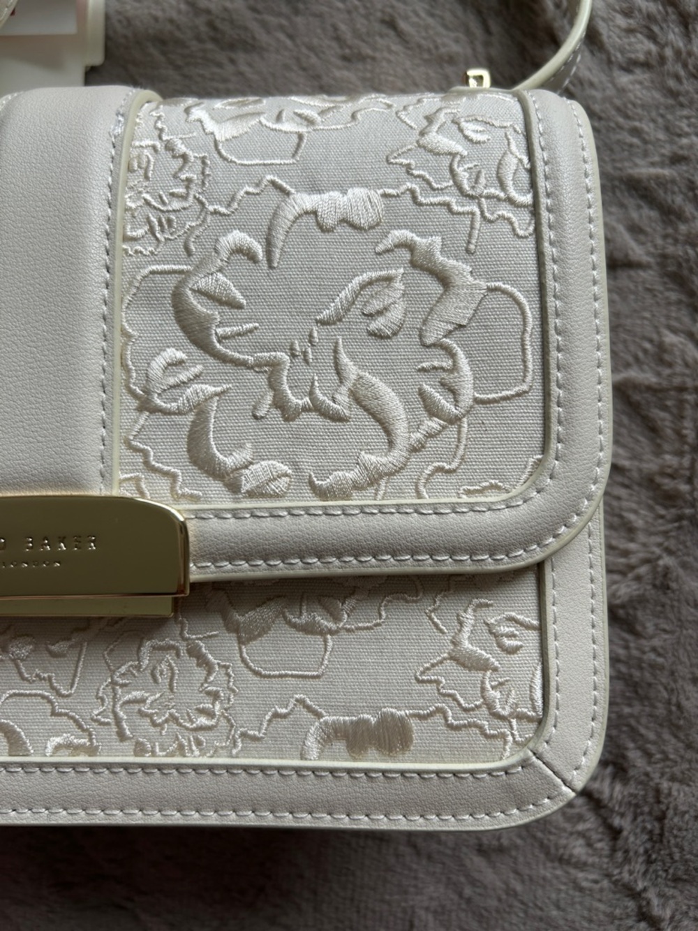 Ted Baker Cream Floral Embroidered Crossbody with Gold Hardware - Picture 3 of 4